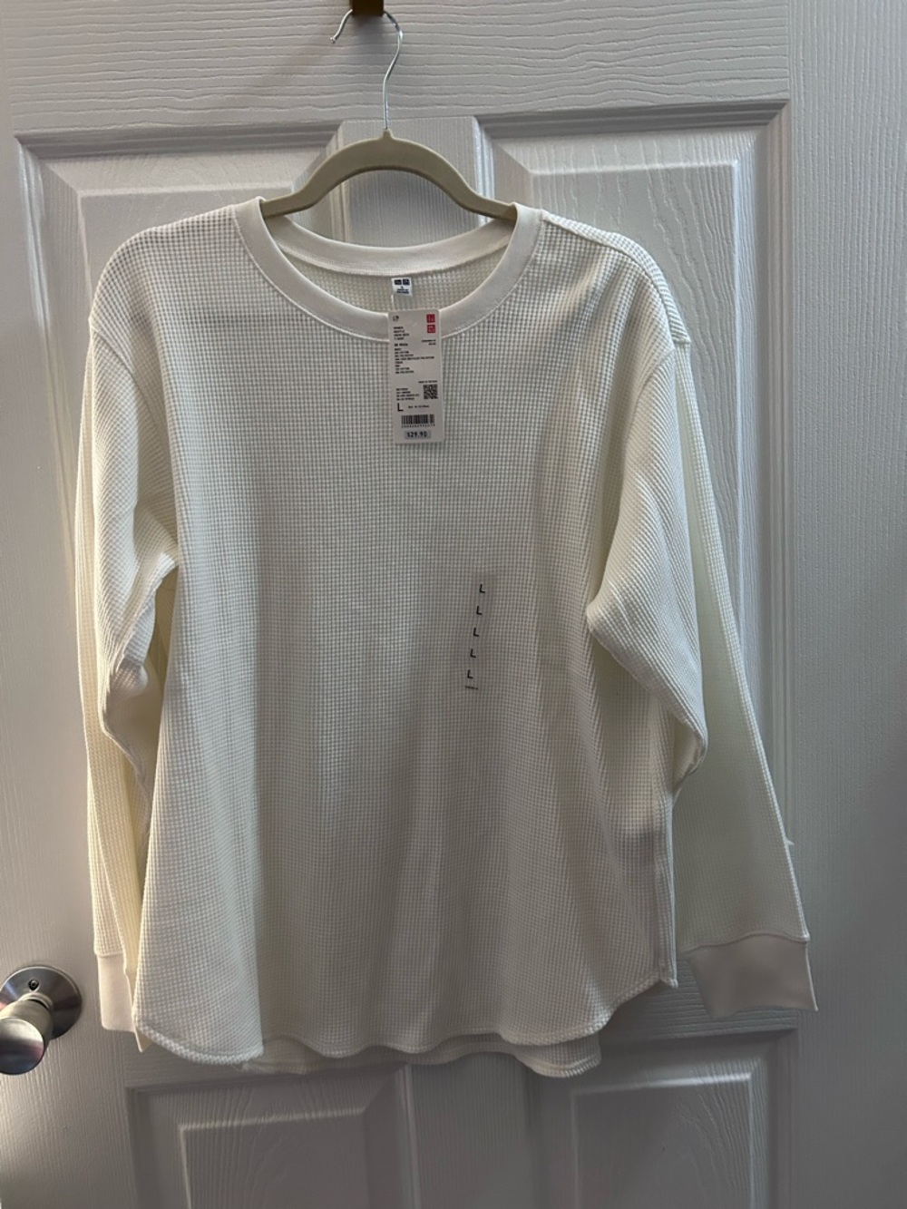 UNIQLO Women's Waffle Thermal Long Sleeve Top - White - L - NWT